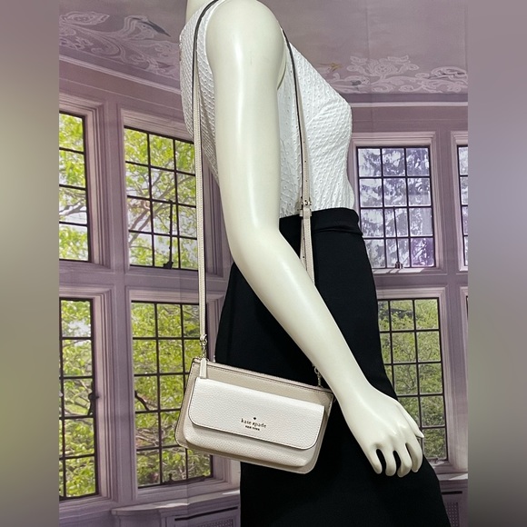 NWT Kate Spade Leila Colorblock sand white leather crossbody wallet Bag - Picture 3 of 11